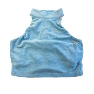 Fabletics Terry Built-In Bra Tank XS Aqua Blue Cropped Racerback Athleisure NWT